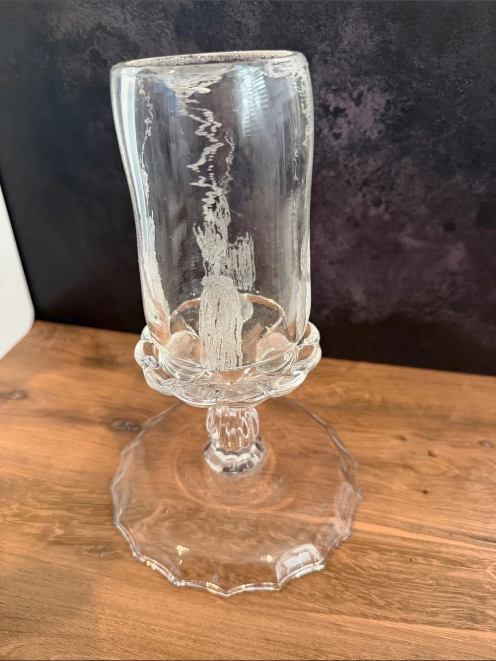 Clear Pressed Glass Candle Holder - Scalloped Pedestal